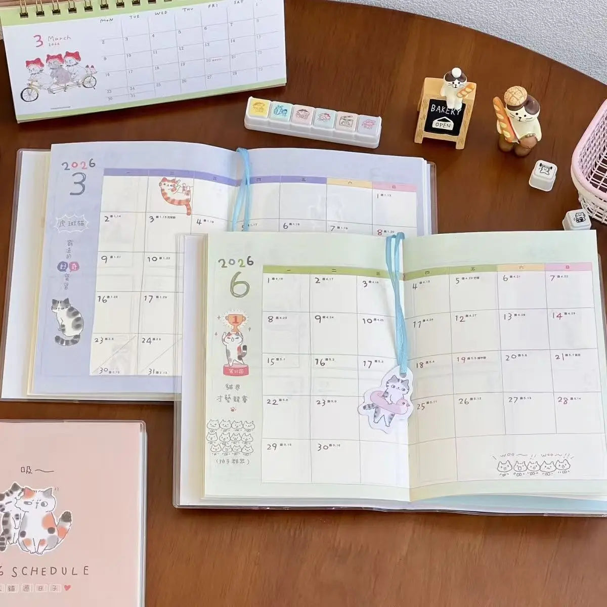 Katzenplaner 2026 B6 Notizbuch – Kawaii Studentenplaner mit farbigen Seiten-Yabubest - Home & More