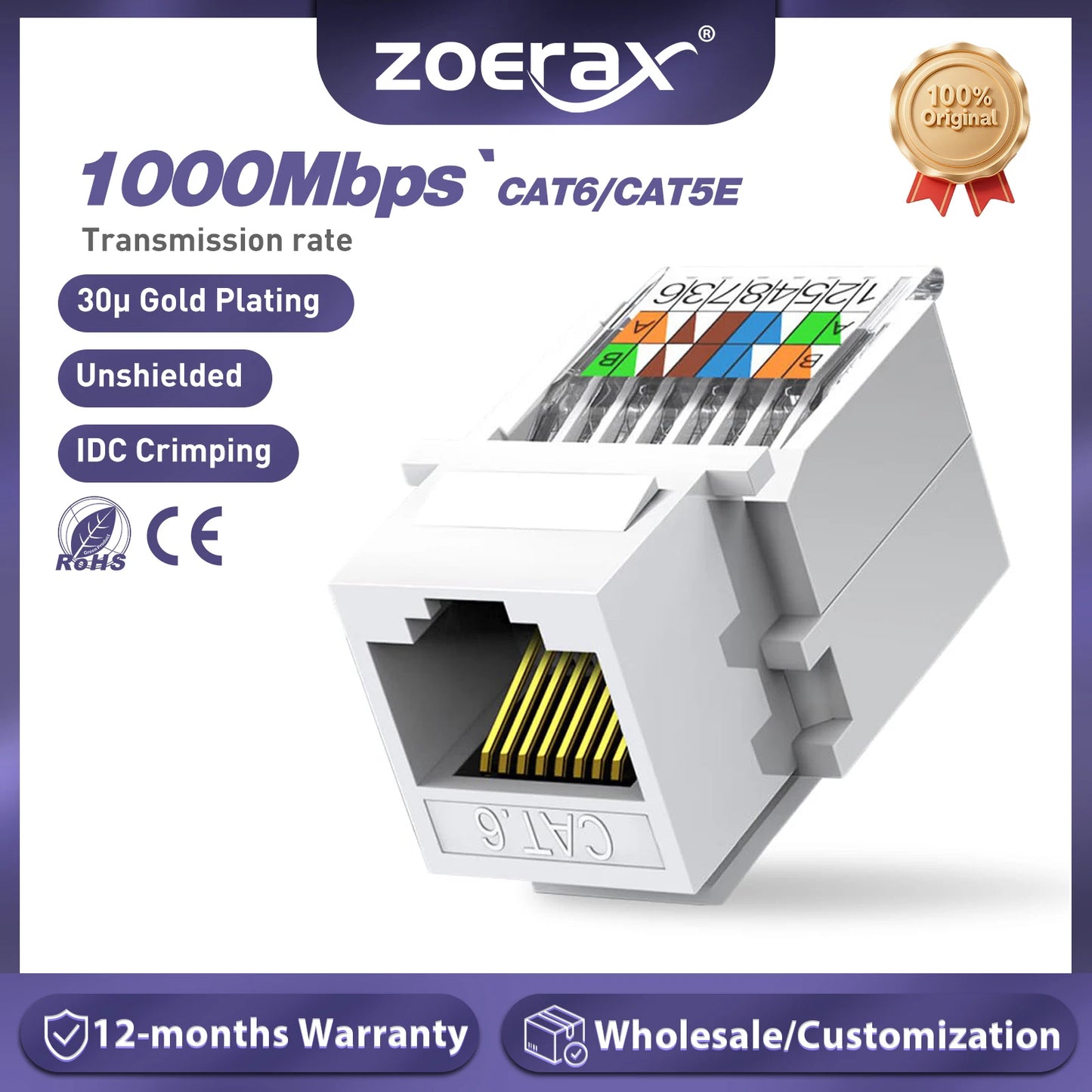 Werkzeugloser Cat5e Cat6 Keystone RJ45 Klinkenstecker Adapter für LAN