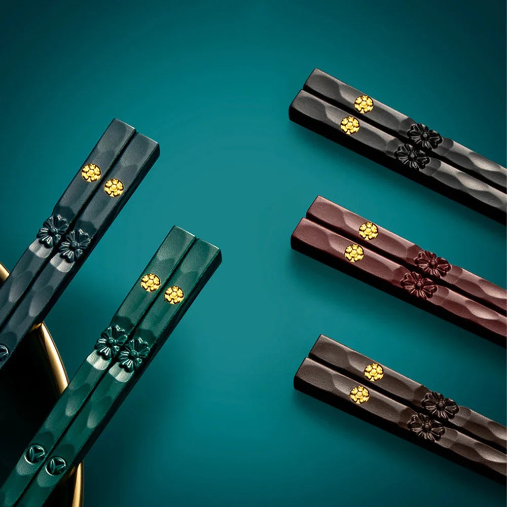 5x Legierung Essstäbchen mit Bambusform – Wiederverwendbar, spülmaschinenfest