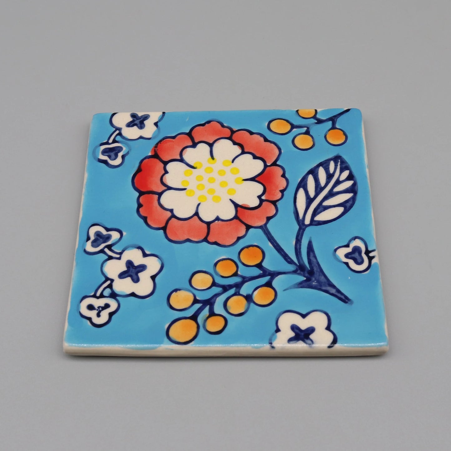 Dekorative quadratische Keramikuntersetzer 10x10 cm blau weiß