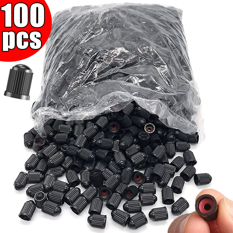 100er Set schwarze Kunststoff Ventilkappen für Auto und Motorrad