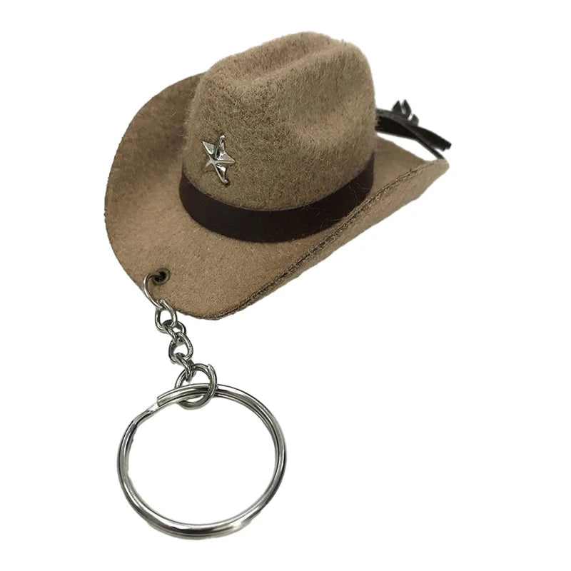 Langlebiger Cowboyhut-Schlüsselanhänger aus Lederlegierung in Schwarz, Braun - Khaki