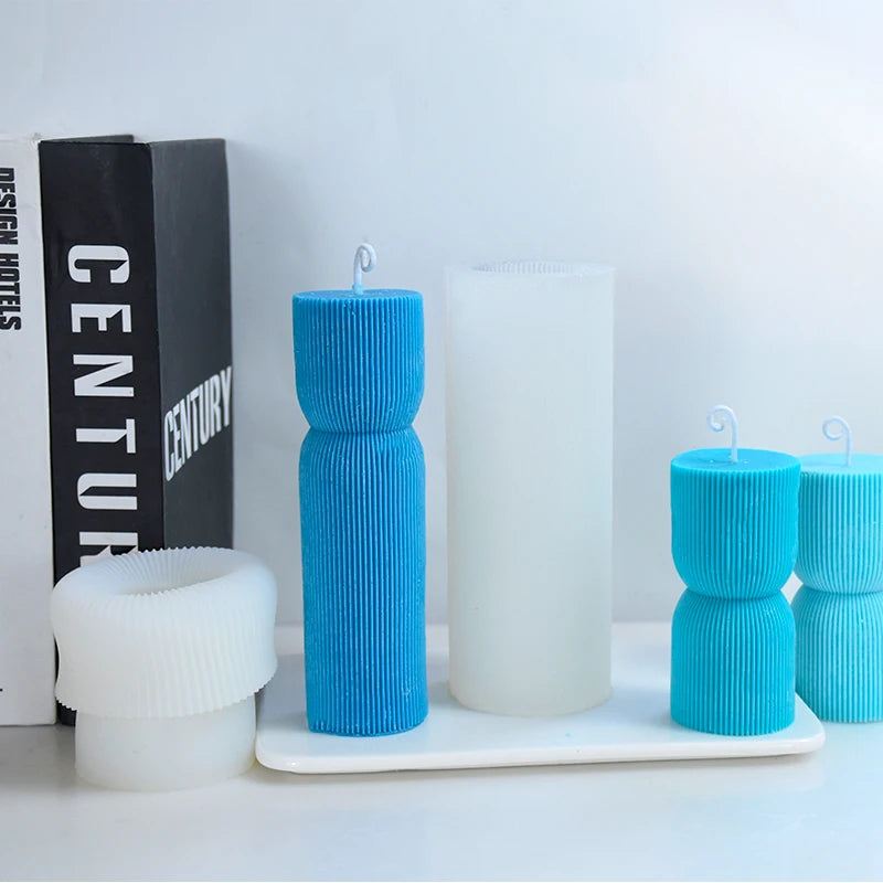 Zylindrische hohe Stumpenkerzenformen gerippt gedreht Silikonform abstrakt