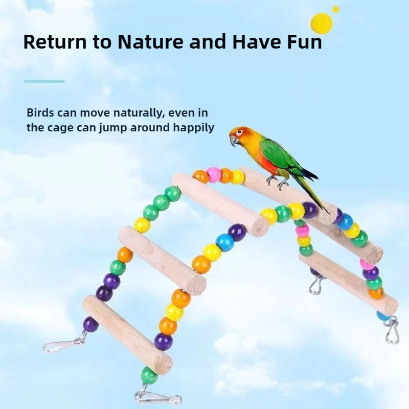 Natürliche Holzvogel Leitern Kletterspielzeug mit bunten Kugeln für Sittiche