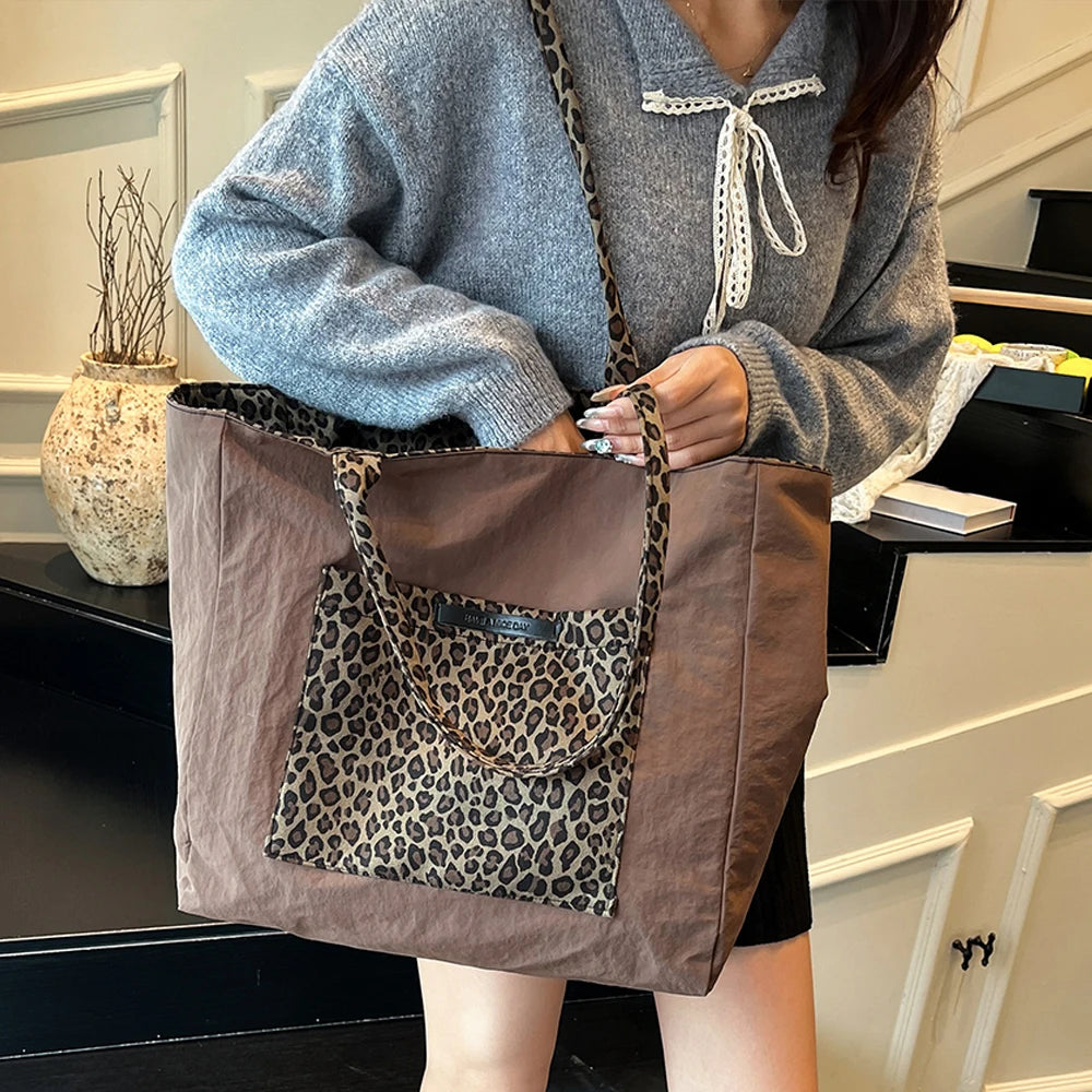 Damen Einkaufstasche doppelseitig mit großem Fassungsvermögen und Leopardmuster