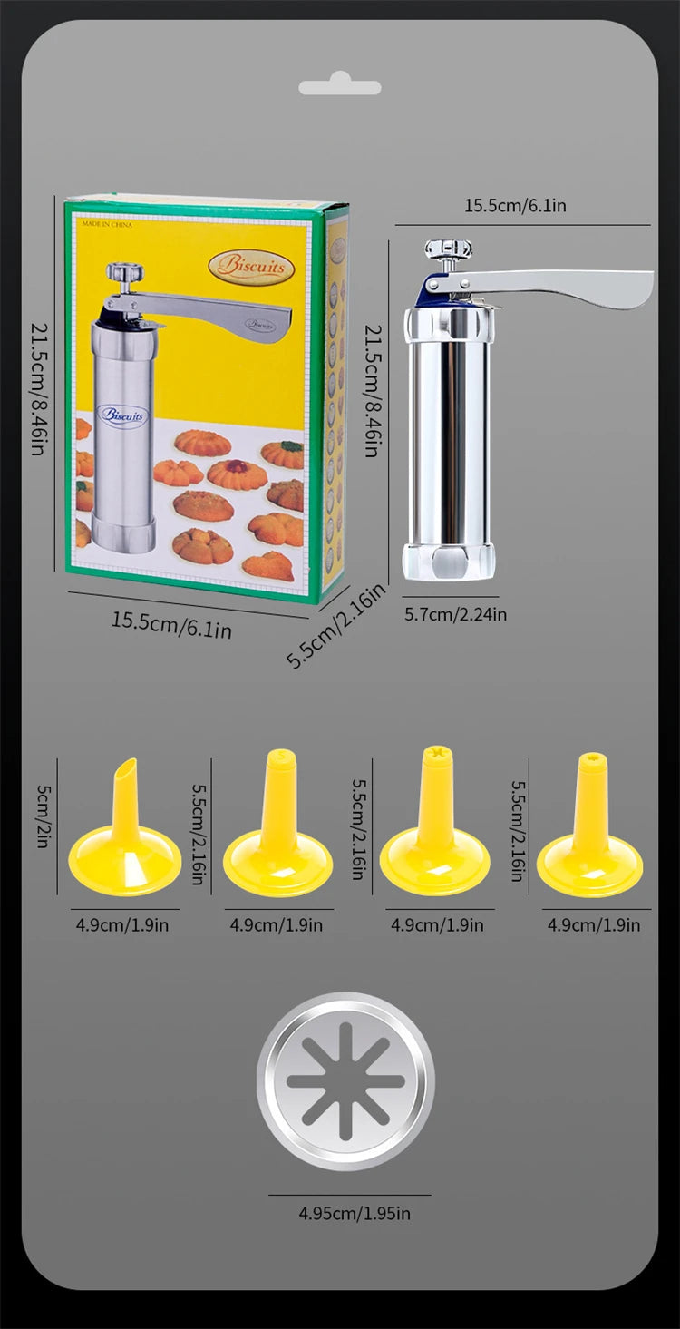 Kekspresse Set - Edelstahl Keksform mit 20 Scheiben und 4 Düsen für individuelle Plätzchen