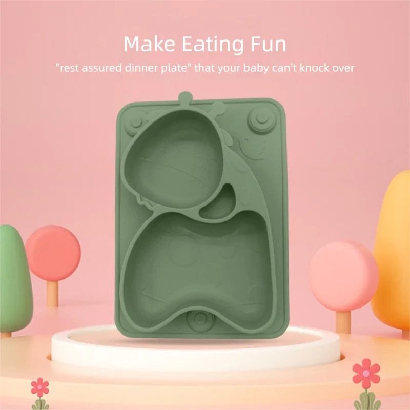 Geteilter Silikonteller für Kinder mit niedlichem Giraffen Motiv BPA frei