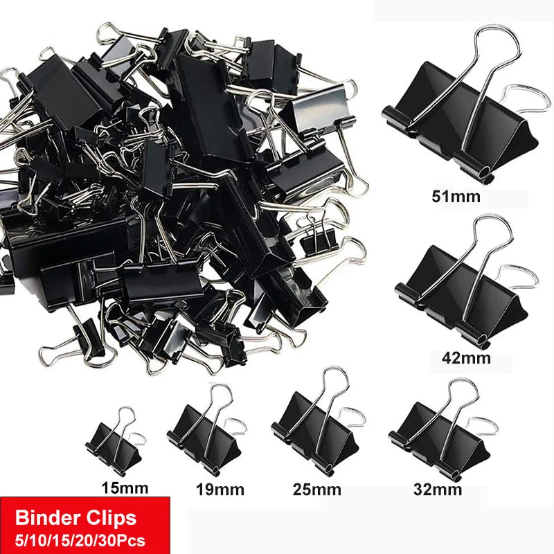 Robuste schwarze Binder-Clips in 6 Größen – langlebig - perfekt für Büro - Schule