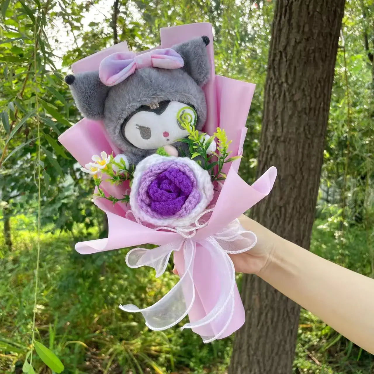 Kawaii Katzenpuppen mit künstlichen Blumen, kreativer Blumenstrauß 30-35cm-Yabubest - Home & More