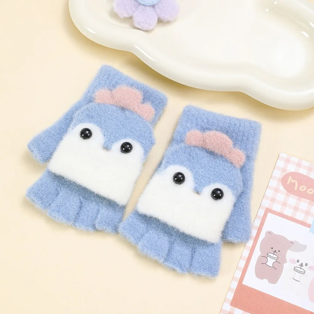 Warme Halbfinger Strickhandschuhe für Kinder mit Plüschfutter