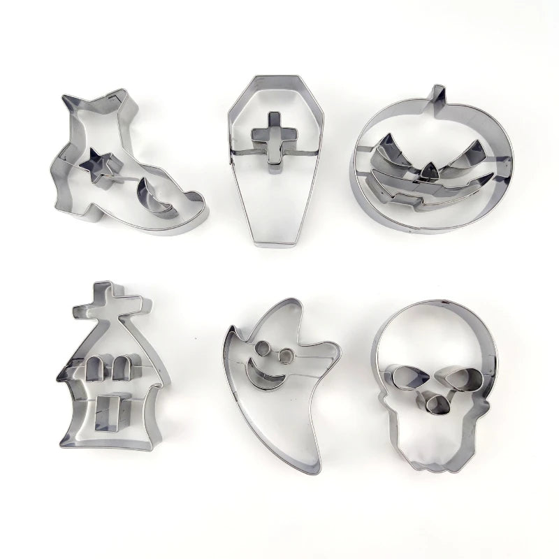 6-teiliges Halloween Keksausstecher Set Edelstahl mit Kürbis Schädel Motiven