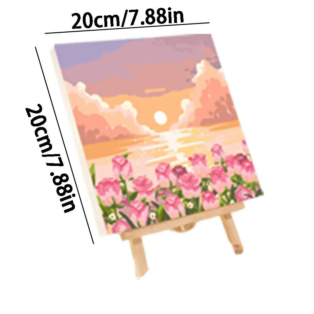 Malen nach Zahlen Kit Landschaft Abstrakter Sonnenuntergang mit Acrylfarbe