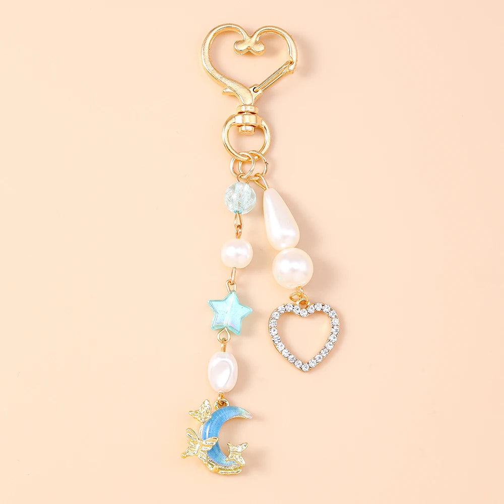 Herz Wolke Stern Mond Kristall Schlüsselanhänger für Frauen Mädchen