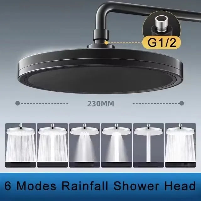 230mm Großer 6 Modi Duschkopf Hochdruck Regen Wasserfall Bad Zubehör