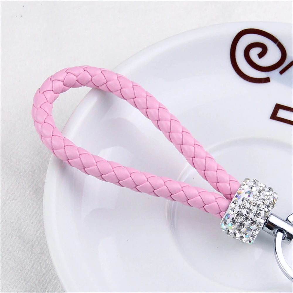Stilvoller PU-Leder Schlüsselbund mit Glitter - Strass, geflochtenes Seil, Unisex