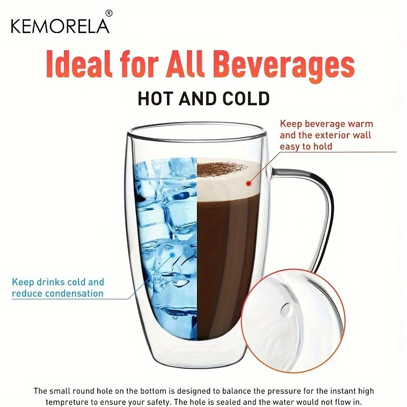 Doppelwandige 350ml Glas Kaffeebecher mit Griff 2/4/6er Set-Yabubest - Home & More