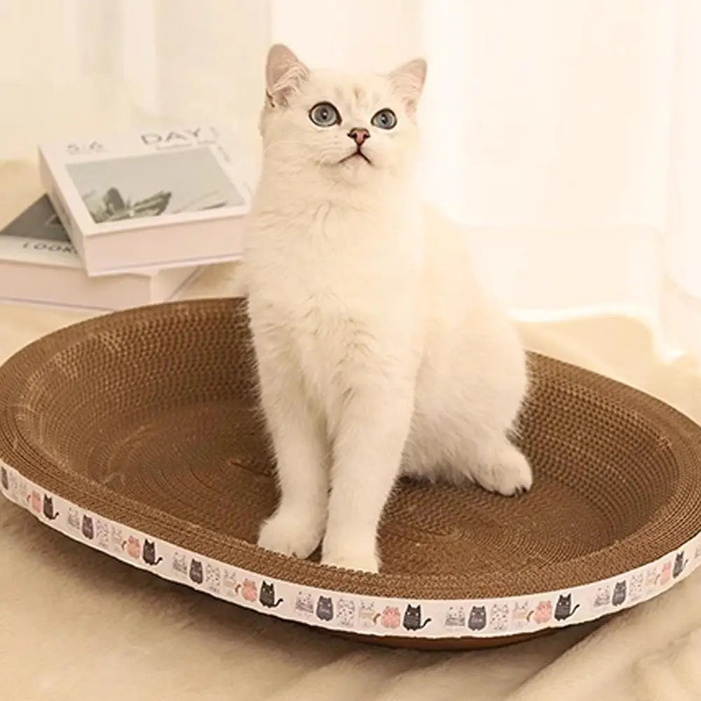 Katzenkratzblock aus Kunststoff, rund/oval, mit Liegefläche für Katzen