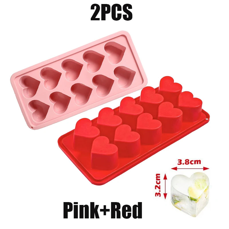 Herzförmige Eiswürfelform aus Silikon in Rosa und Rot, multifunktional