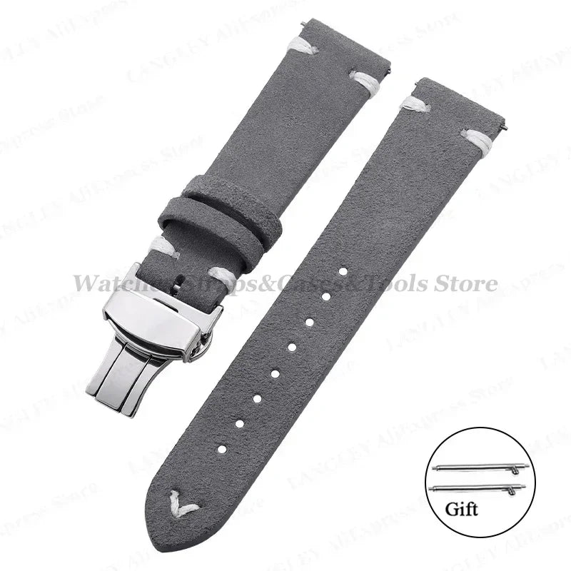 Wildleder Leder Uhrenarmband 18-22mm Schmetterlingsschnalle Unisex Universal