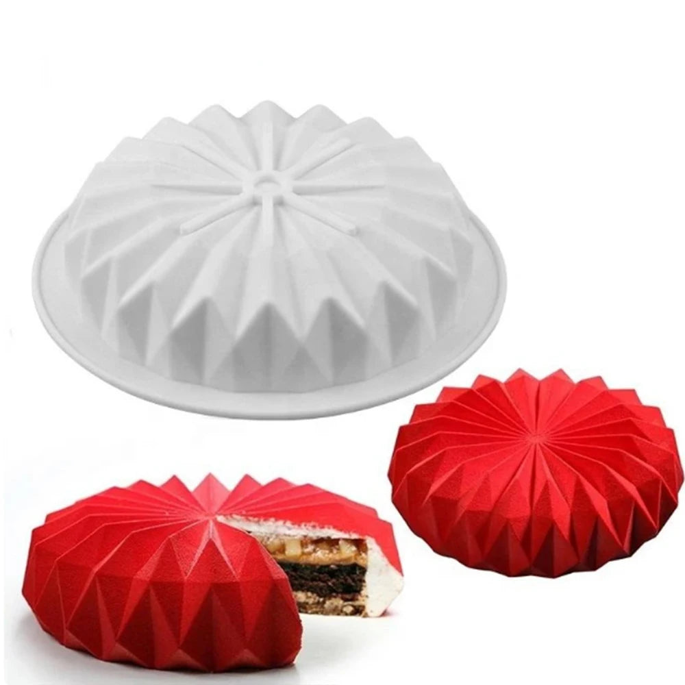 Kreative Mousse Silikon-Kuchenform rund mit Diamantspitze, hitzebeständig - wiederverwendbar