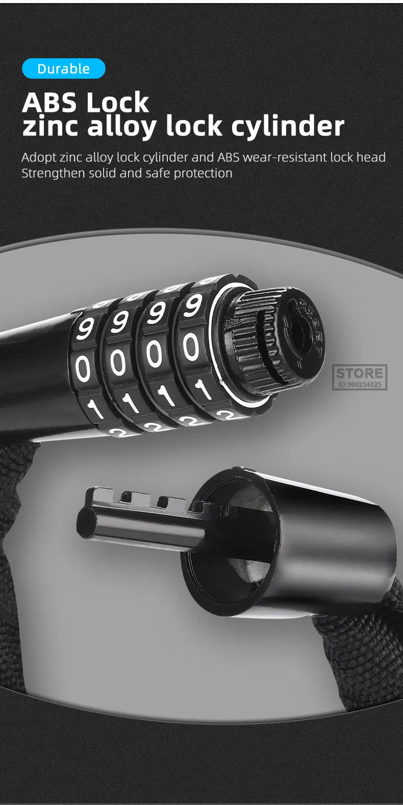 Langlebiges Fahrrad Kettenschloss mit 4 Stelligem Zahlencode