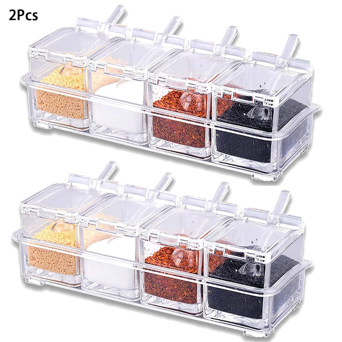 Klarer Gewürzbehälter Löffel Deckel für Salz Zucker Pfeffer Küche Organizer