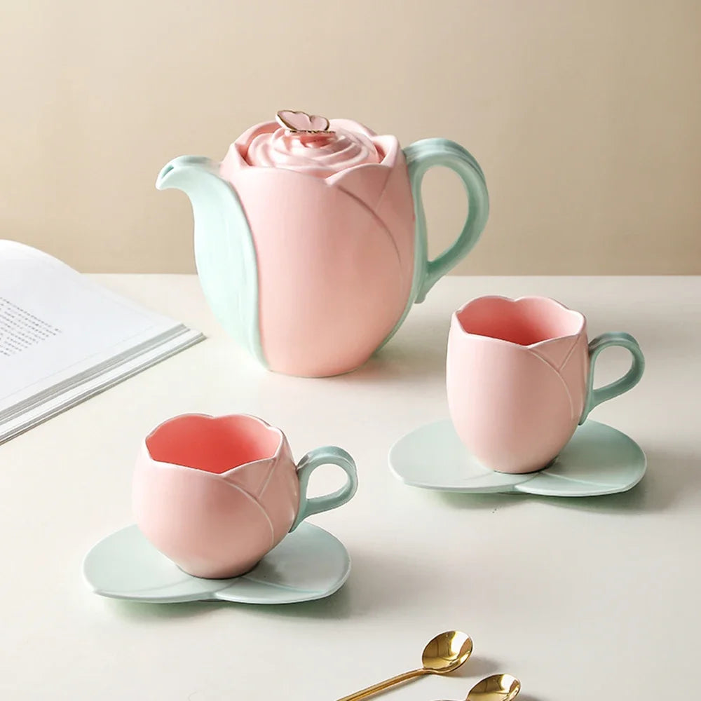 Elegantes Tulpe Keramik-Kaffeetassen-Set 280/320ml, mikrowellen- - spülmaschinenfest