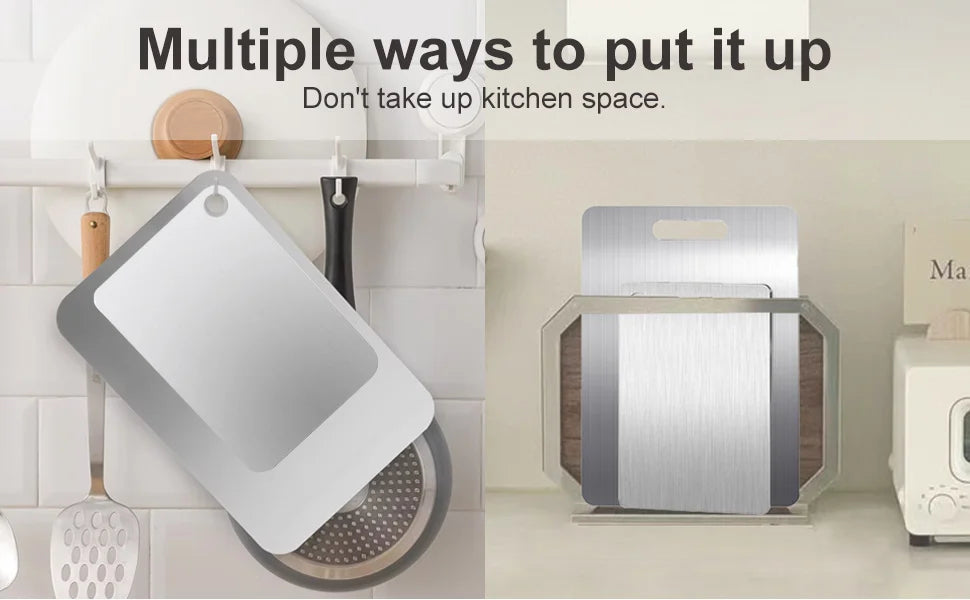 Doppelseitiges Titanium Edelstahl Schneidebrett Set für Küche und Fleisch