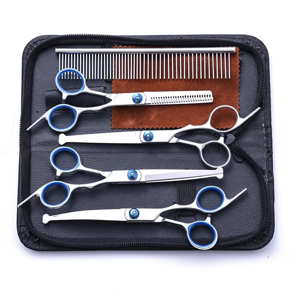 5-in-1 Fellscheren Set mit Sicherer Spitze für Hunde und Katzen Pflege
