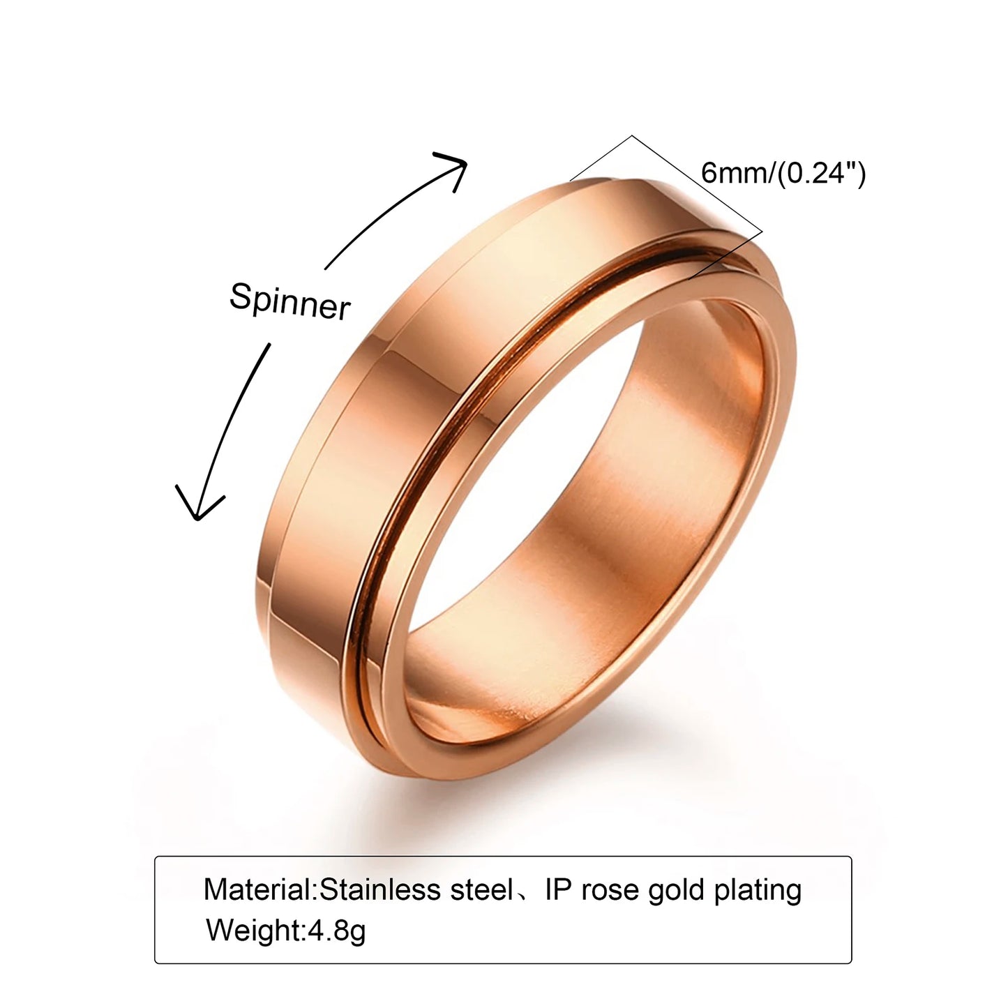 Edelstahl Spinner Zappelring für Männer Größe 5-12 in Gold Silber Rose