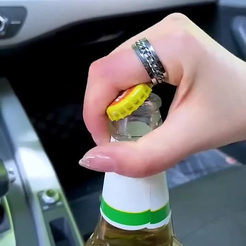 Drehbarer Titan Stahl Ring Unisex Gothic Spinner mit Flaschenöffner