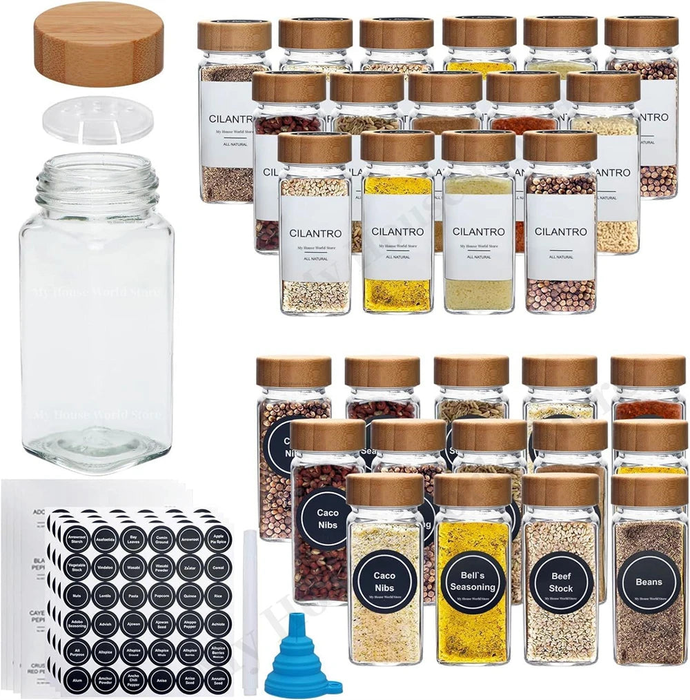 13-teiliges Gewürzglas-Set mit Bambusdeckel 4oz Aufbewahrung-Yabubest - Home & More