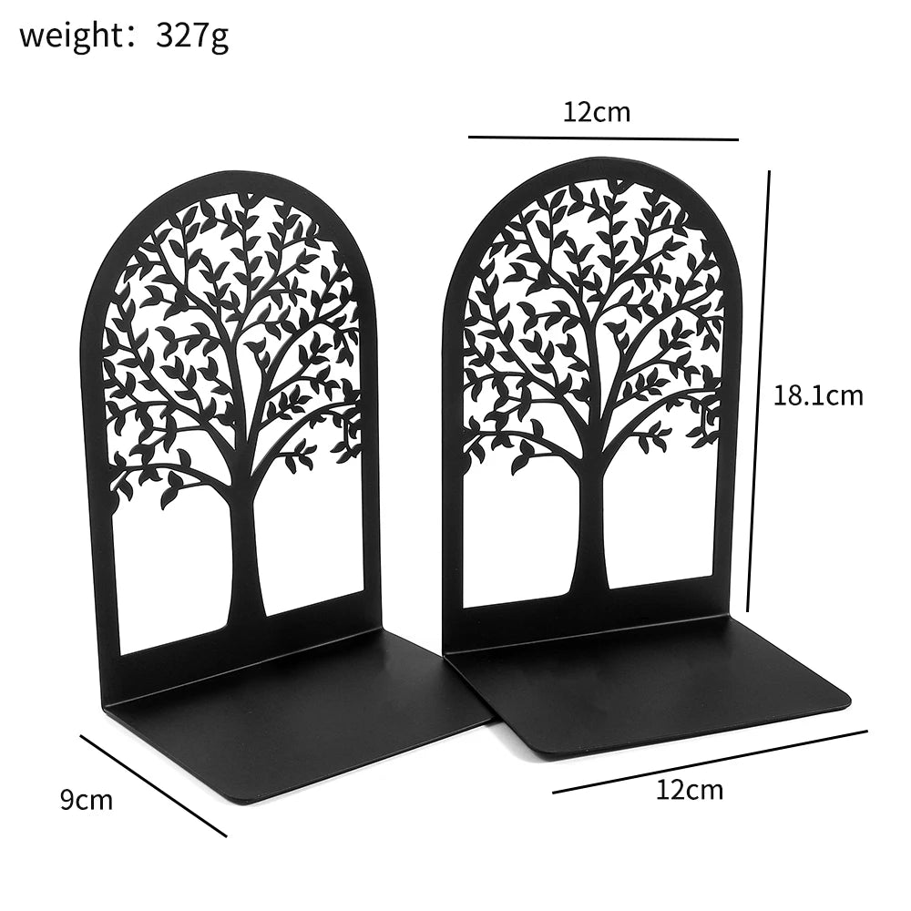 2 Stück Baum des Lebens Buchstützen schwarz für Schreibtisch und Büro