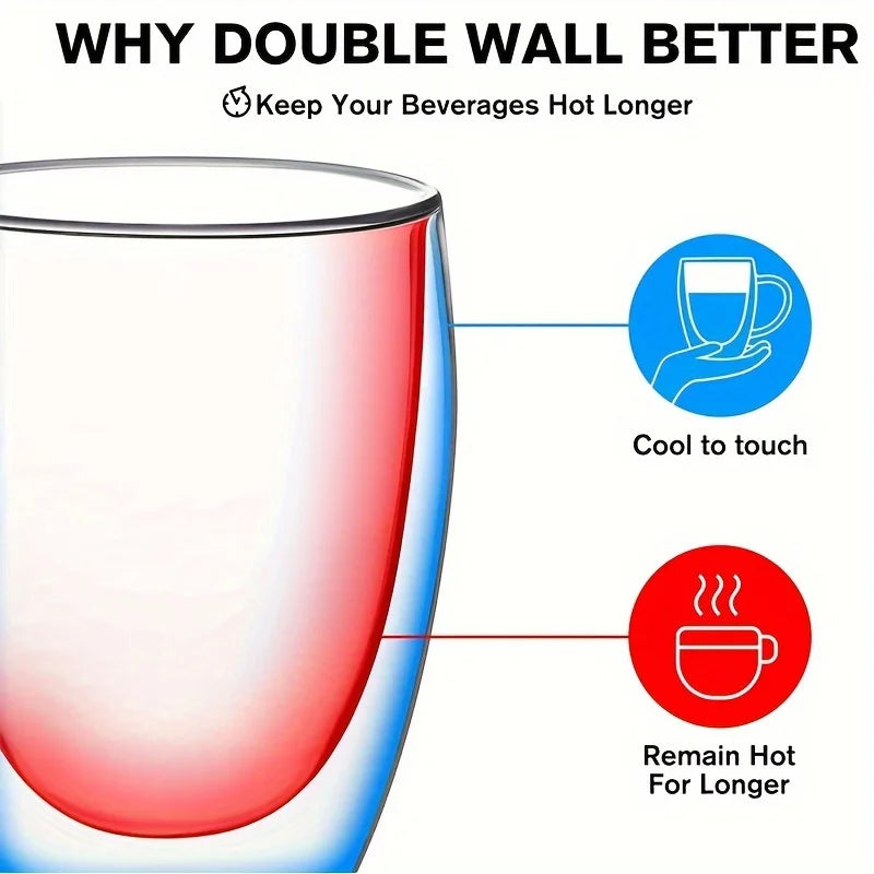 Doppelwandige 350ml Glas Kaffeebecher mit Griff 2/4/6er Set-Yabubest - Home & More