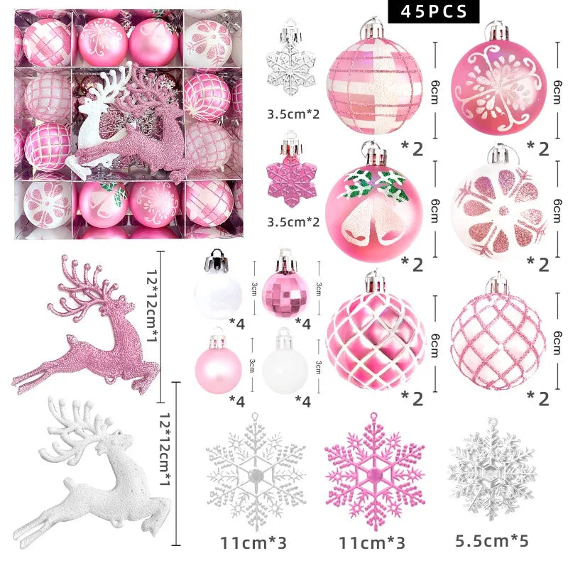 45 teiliges Weihnachtsbaumschmuck Set Glänzende Kugeln und Anhänger