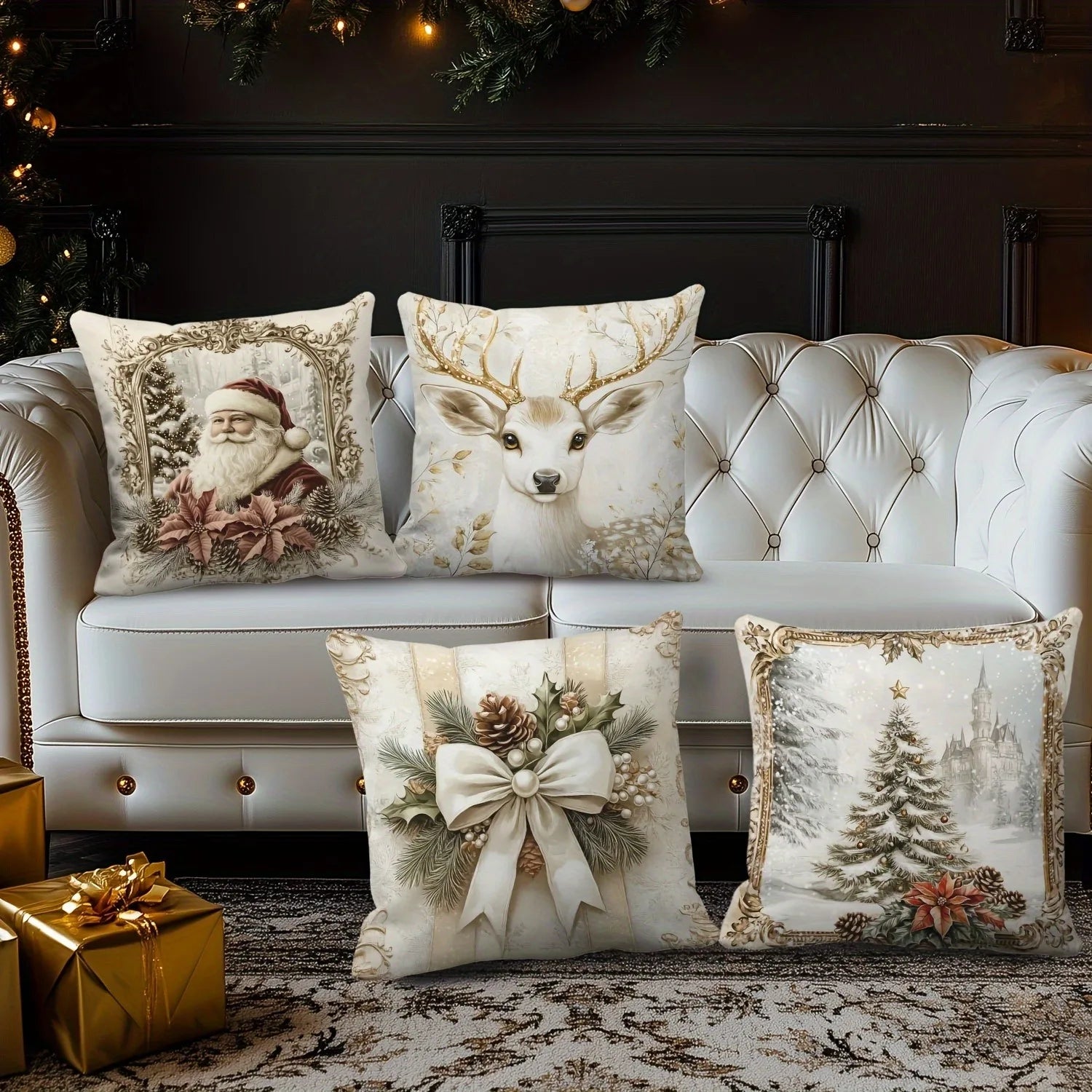 Weihnachtlicher Kissenbezug mit festlichen Motiven für Ihr Sofa