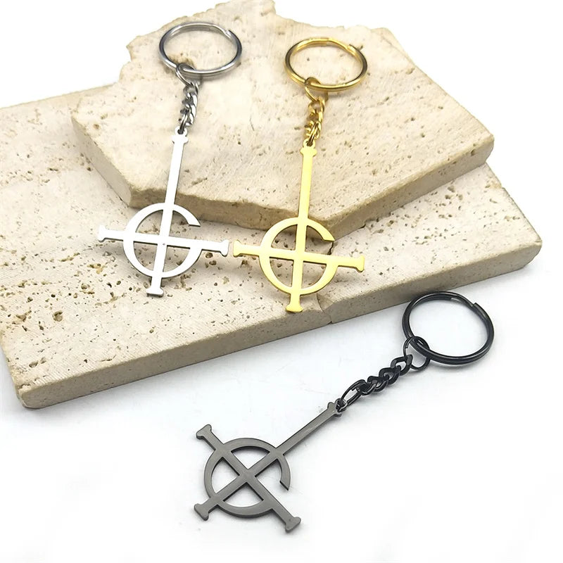 Edelstahl Schlüsselanhänger Punk Kreuz Design Rock Band Stil Unisex