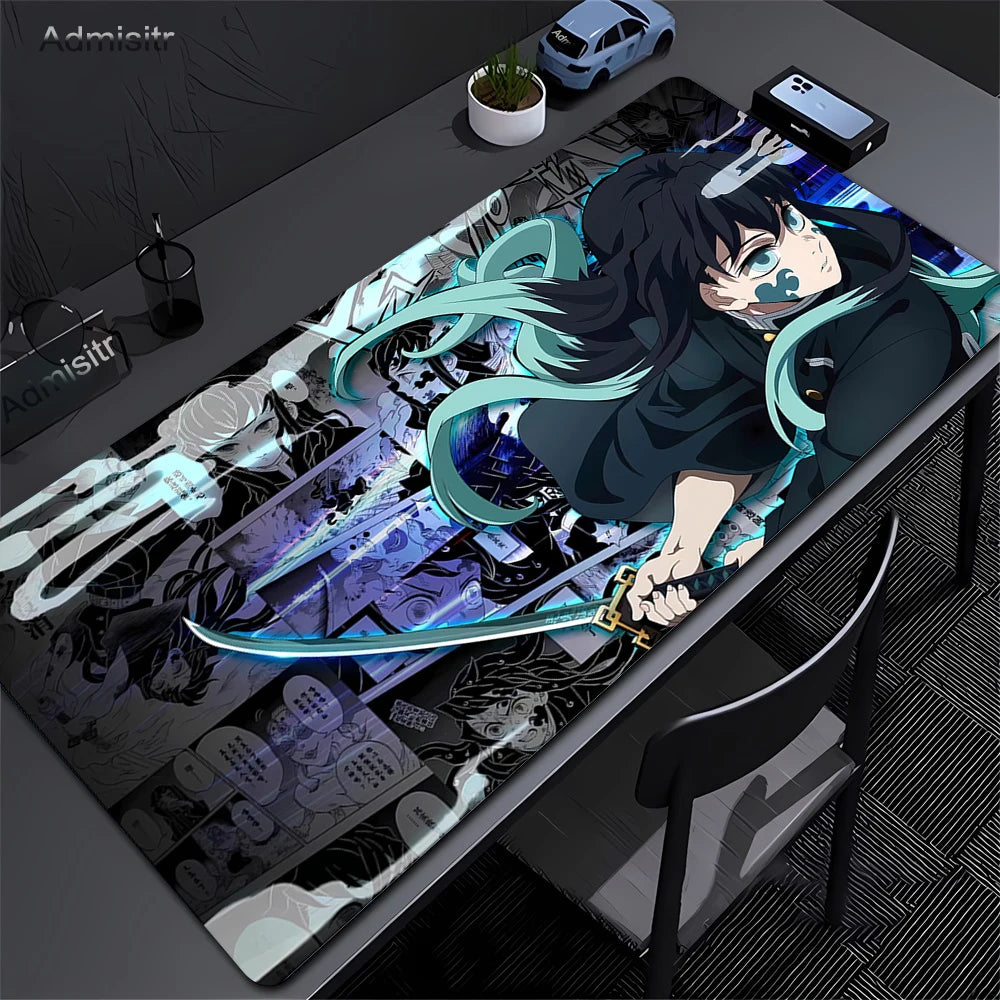 Großes Mauspad Demon Slayer Nezuko Niedliche Anime-Mauspads Kawaii Tischsets Bürozubehör Schreibtischunterlage Rubbe Lockedge Mauspad