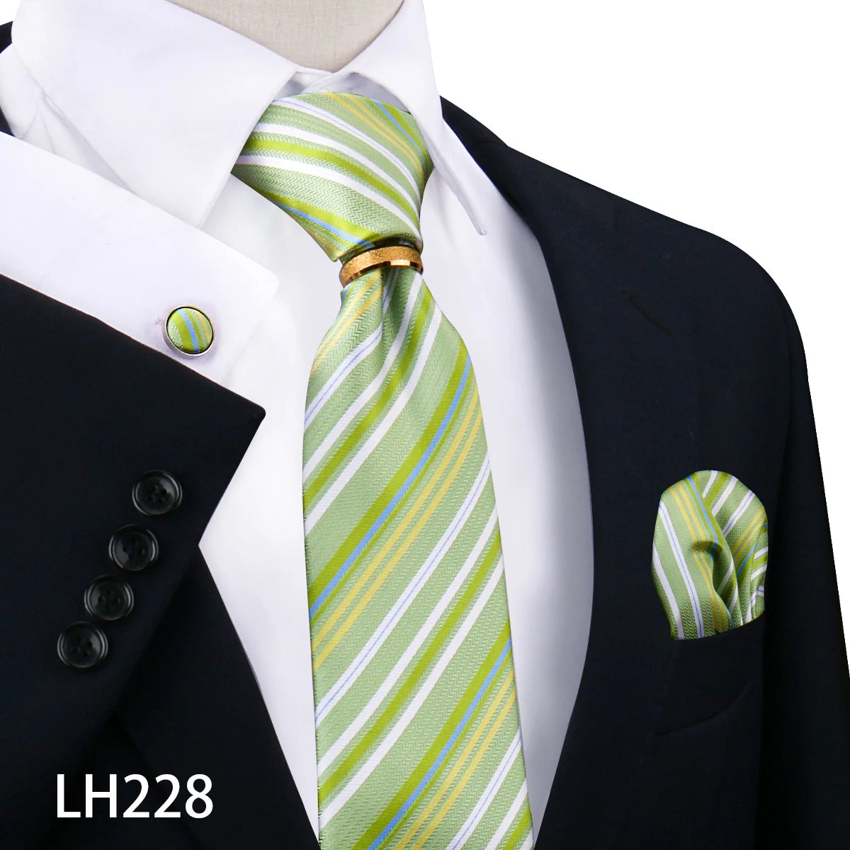 Herren Krawattenset Gold Ring, Manschettenknöpfe, Einstecktuch Festlich