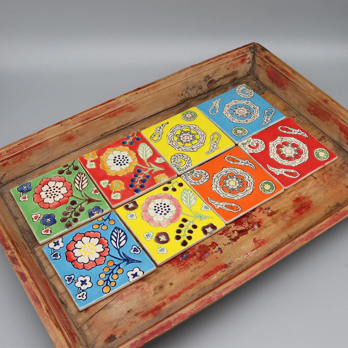 Dekorative quadratische Keramikuntersetzer 10x10 cm blau weiß