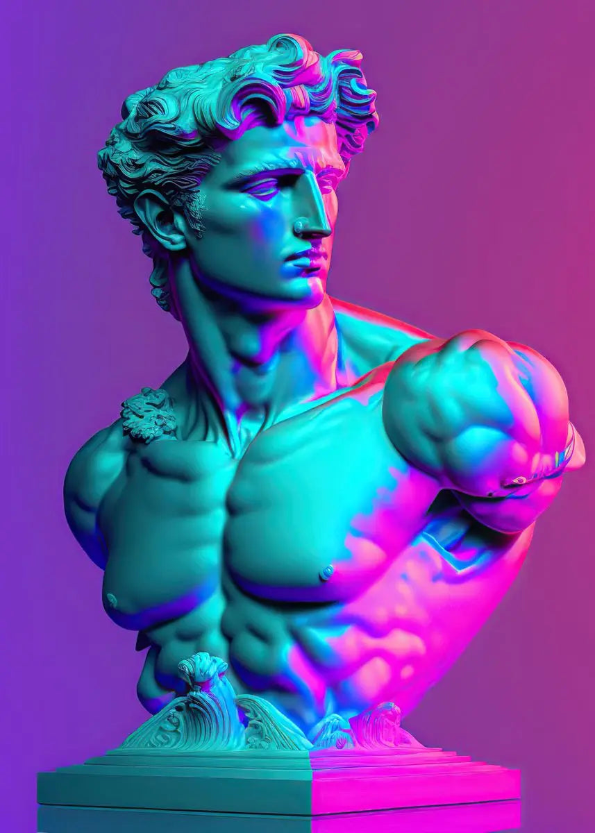 Bunte abstrakte Leinwanddrucke mit antiker griechischer David-Skulptur