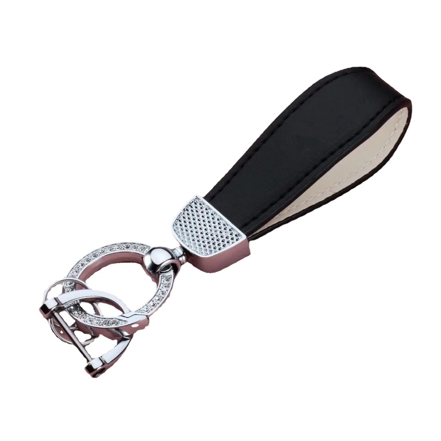 Luxus Leder Metall Schlüsselanhänger mit Strass Ring Unisex Geschenk