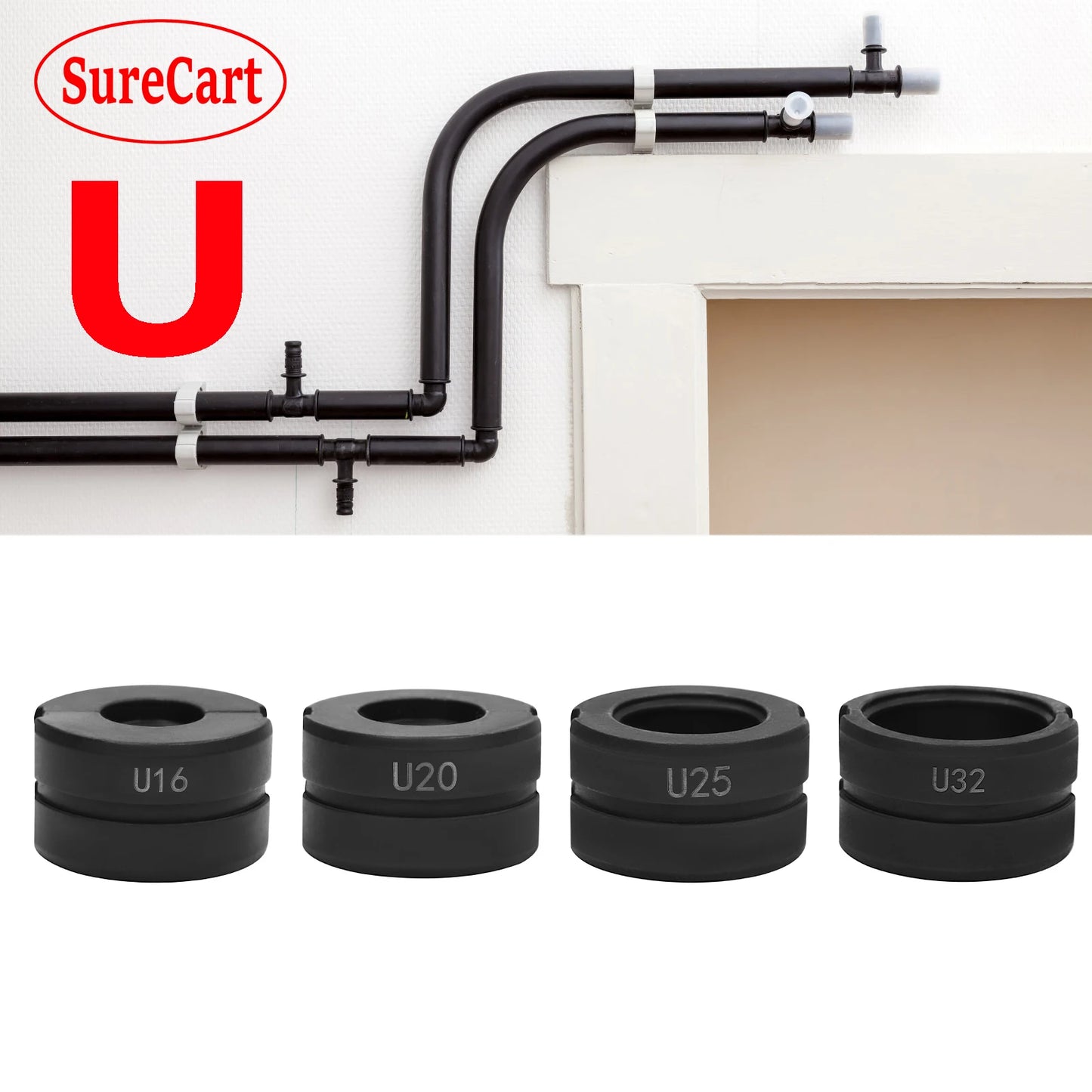 4er Set U Matrizen für Kunststoffrohr Crimpzange 16 20 25 32 mm