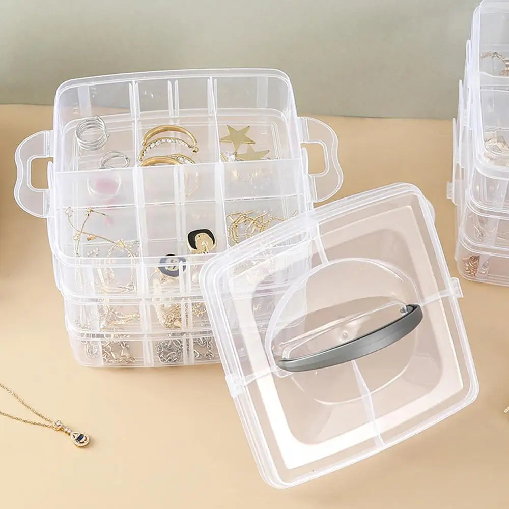 3-stufiger transparenter Kunststoff Organizer mit großem Fassungsvermögen
