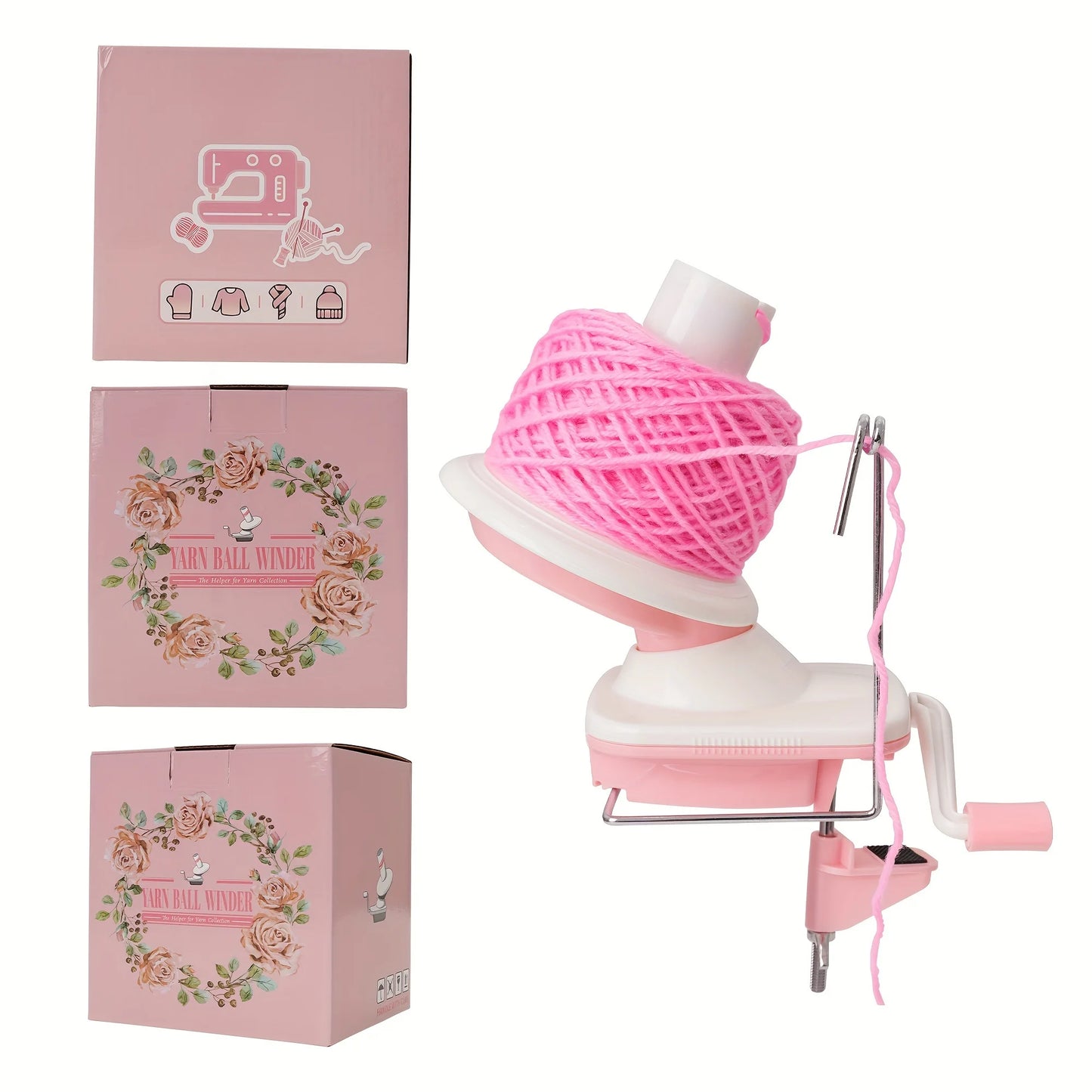 Handkurbel Garnwickler rosa lila Kugelwickler für Strick und Häkelgarn