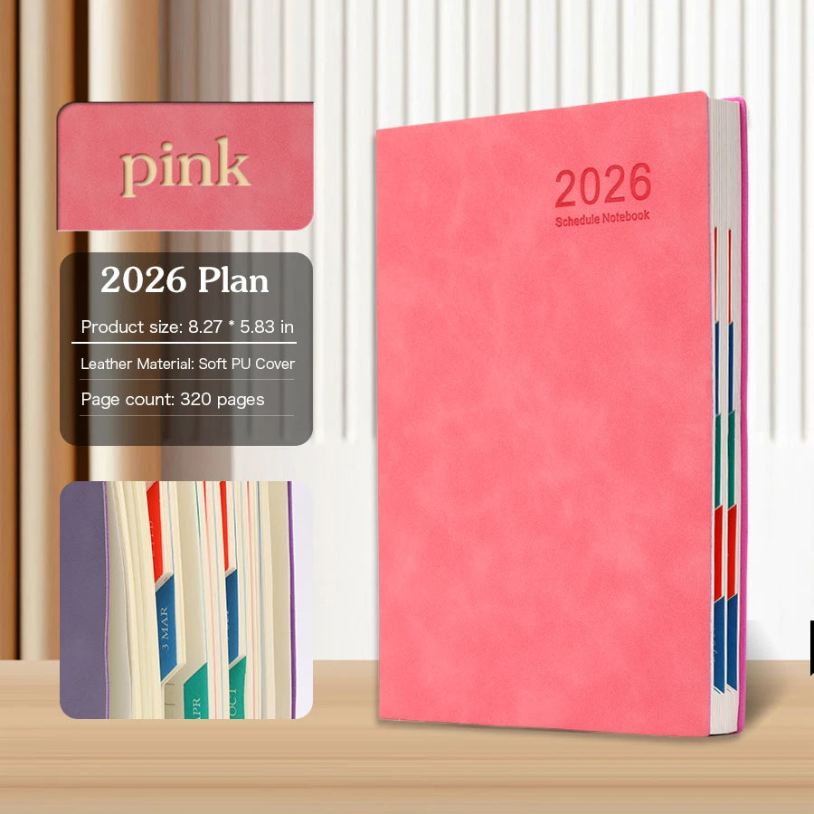 A5 Planer 2026 PU Leder – 365 Tage Kalender für täglichen & wöchentlichen Zeitplan