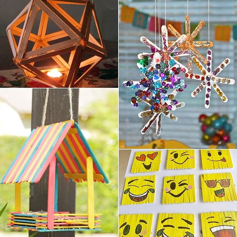 50 bunte Naturholz-Bastelstäbchen, 50 Stück – sicher - vielseitig kreativ
