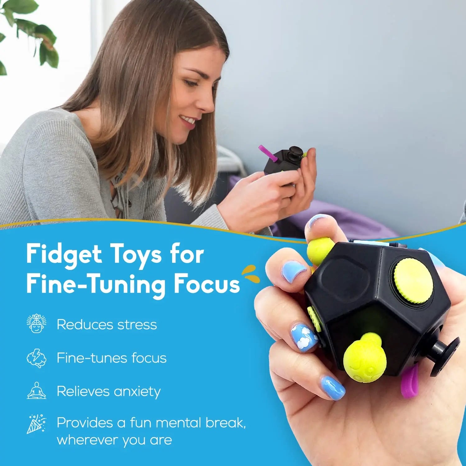 Fidget Cube EDC Antistress Würfel mit 12 Seiten für Fokus und Entspannung