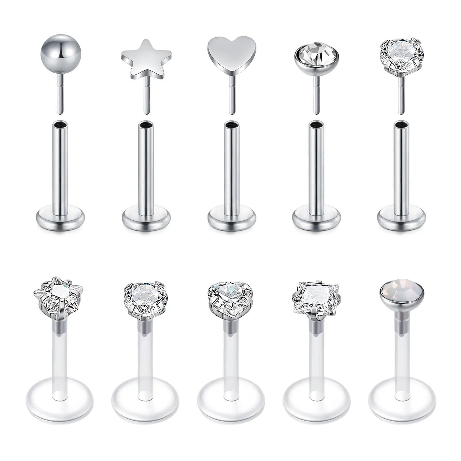 16g Faden Ohrstecker mit flachem Rücken für Tragus Helix Labret