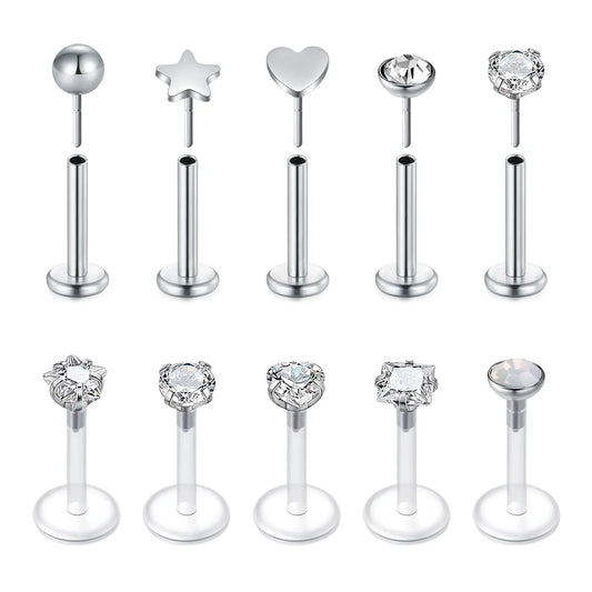 16g Faden Ohrstecker mit flachem Rücken für Tragus Helix Labret